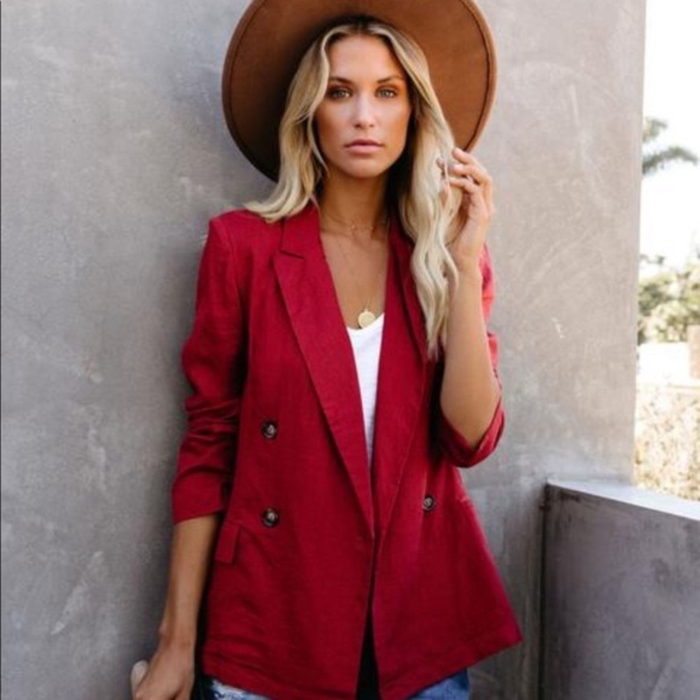 EVERLY Blazer Long Sleeve Rayon/Linen Blend Button Up With Pockets Size Small